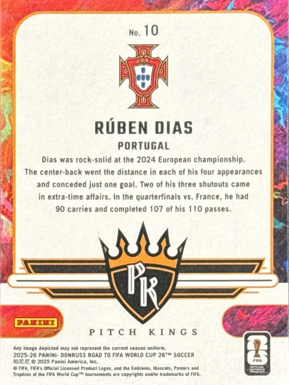 Panini Donruss Rúben Dias Pitch Kings Soccer Trading Card
